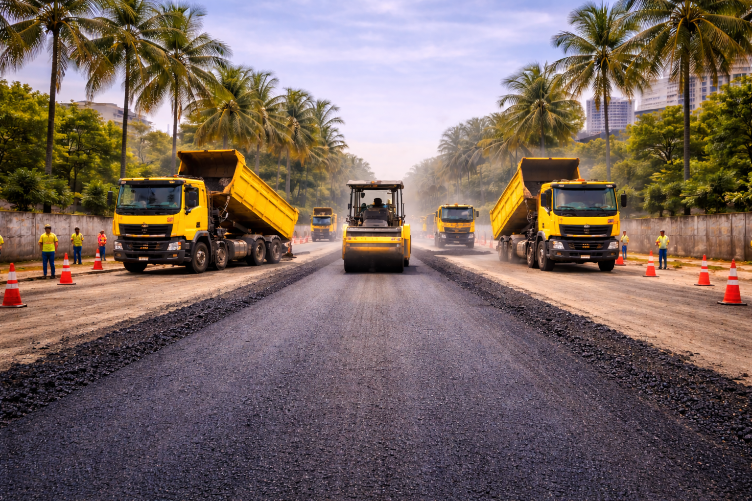 Road laying with rollers
